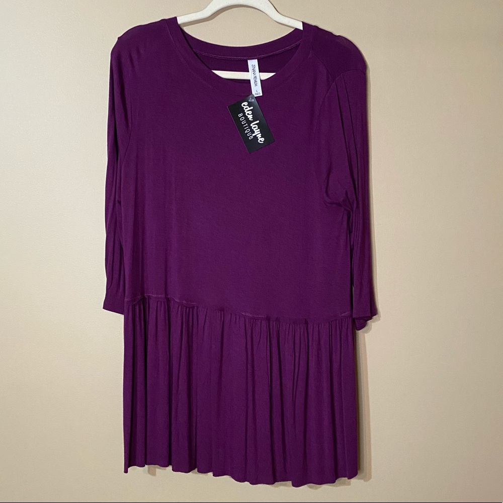 Zenana Premium Basic Ruffle Hem Dress. Size: L